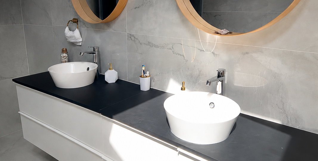 Meuble de salle de bain avant rénovation par covering, BDV Cover Belgique